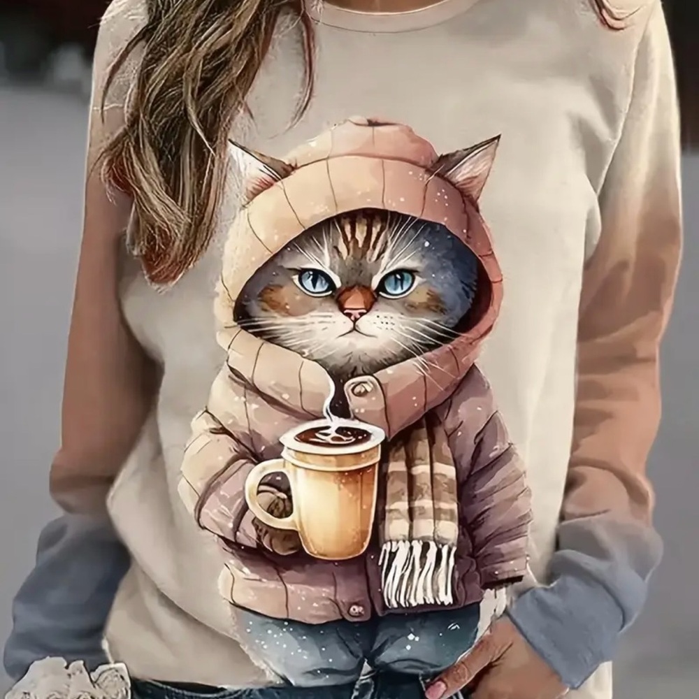 Kitty themed long-sleeved ladies t-shirt
